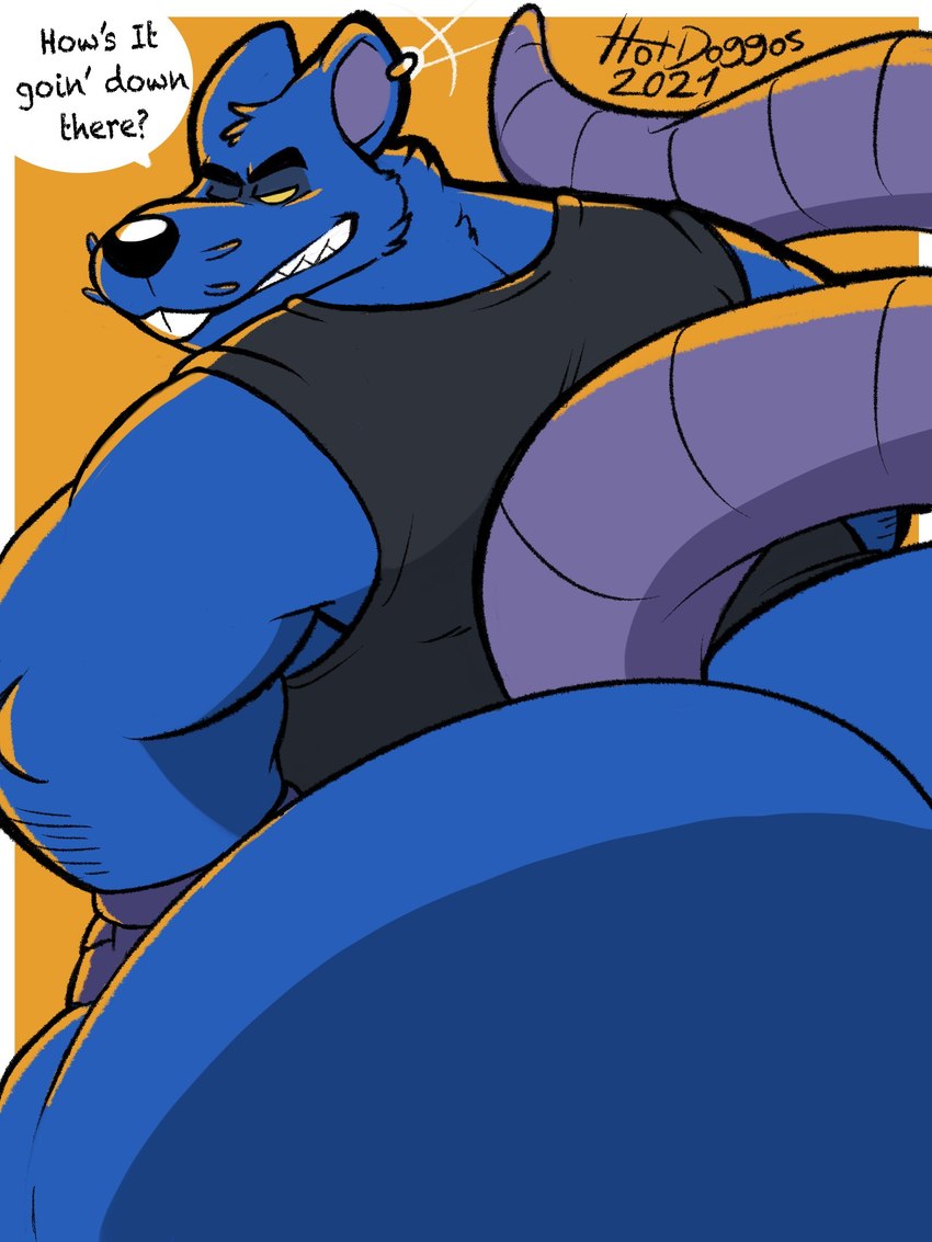 anthro big_butt biped blue_body butt clothing male overweight overweight_male shirt solo text topwear c-trigger mammal murid murine rat rodent 2021 3:4 english_text hi_res