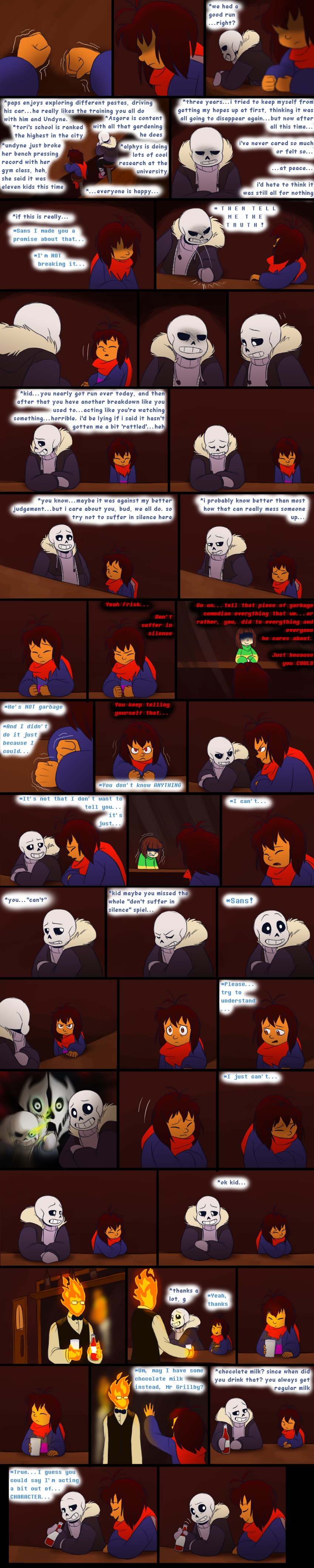 ambiguous_gender bar bone clothing coat dialogue ellipsis fire flashback food hoodie ketchup male ptsd red_eyes scarf shaking skeleton text topwear tc-96 undertale undertale_(series) chara_(undertale) frisk_(undertale) grillby sans_(undertale) animated_skeleton elemental_creature fire_creature human mammal undead absurd_res comic english_text hi_res long_image tall_image