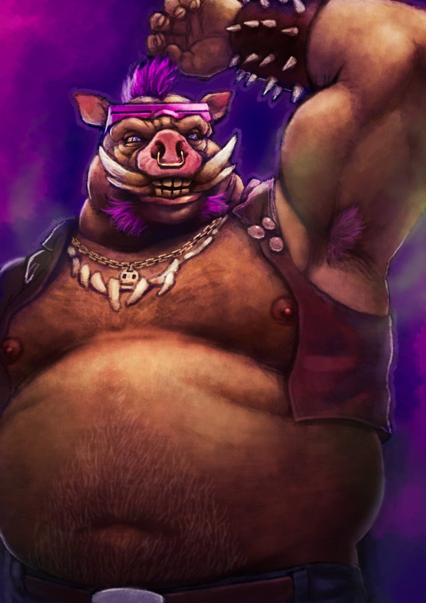 anthro armpit_hair belly big_belly biped body_hair facial_piercing humanoid_hands male moobs navel nipples nose_piercing nose_ring overweight overweight_male piercing ring_piercing solo ekumaru teenage_mutant_ninja_turtles teenage_mutant_ninja_turtles_(2014) bebop mammal suid suine warthog 2022 hi_res