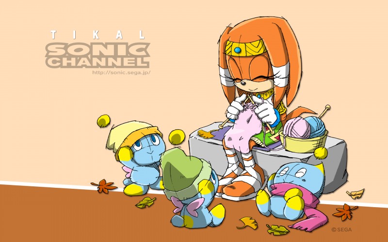 ambiguous_gender anthro autumn brown_background clothing female group happy hat headgear headwear insect_wings knitting leaf pom_hat scarf simple_background wings yarn yuji_uekawa sega sonic_adventure sonic_channel sonic_the_hedgehog_(series) tikal_the_echidna chao_(sonic) echidna mammal monotreme 16:10 hi_res official_art wallpaper widescreen