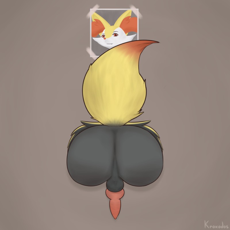 animal_genitalia animal_penis anus backsack balls big_butt black_balls butt canine_genitalia canine_penis erection genitals knot male penis perineum public_use raised_tail rear_view short_story simple_background solo tail through_wall krokodos nintendo pokemon braixen generation_6_pokemon mammal pokemon_(species) 1:1 2017 absurd_res hi_res story story_in_description