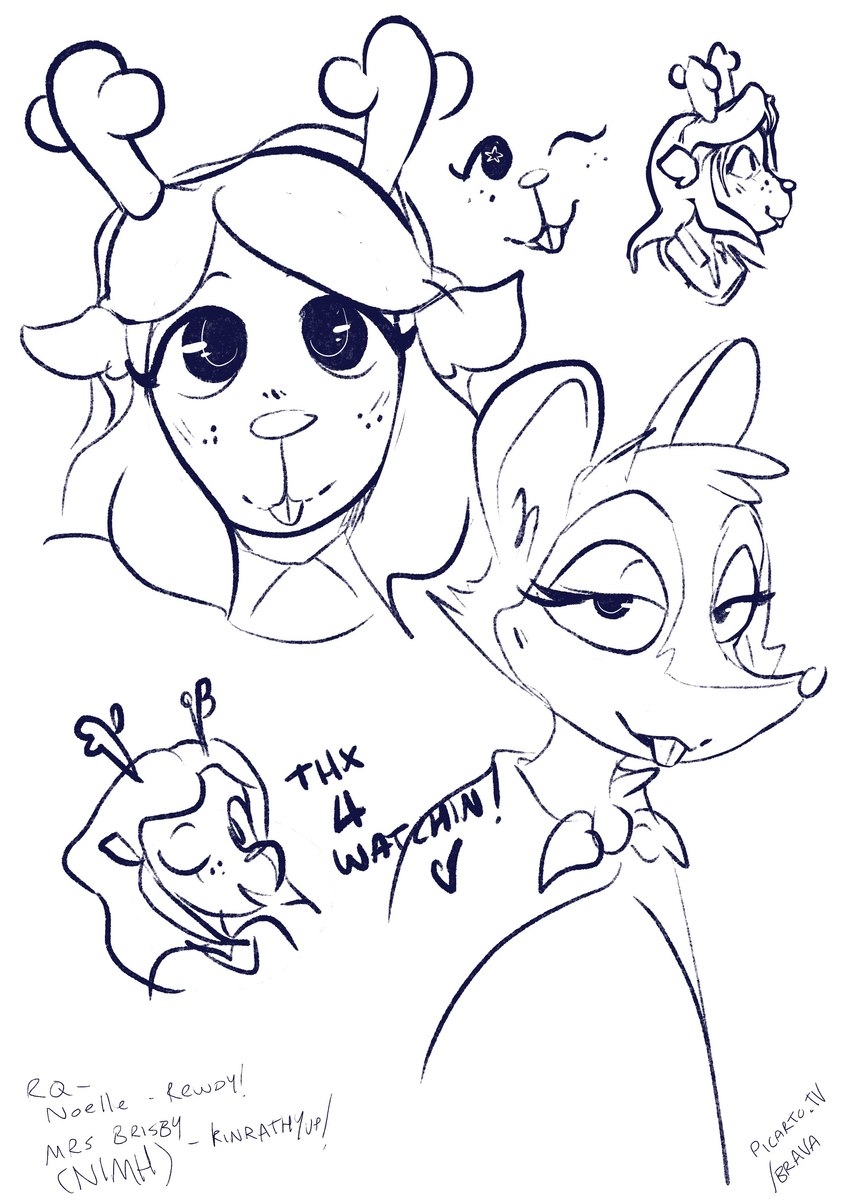 anthro buckteeth cape clothing duo female horn looking_at_viewer one_eye_closed teeth wink bbravaa deltarune don_bluth the_secret_of_nimh undertale_(series) mrs._brisby noelle_holiday deer mammal mouse murid murine new_world_deer reindeer rodent absurd_res hi_res monochrome sketch sketch_page