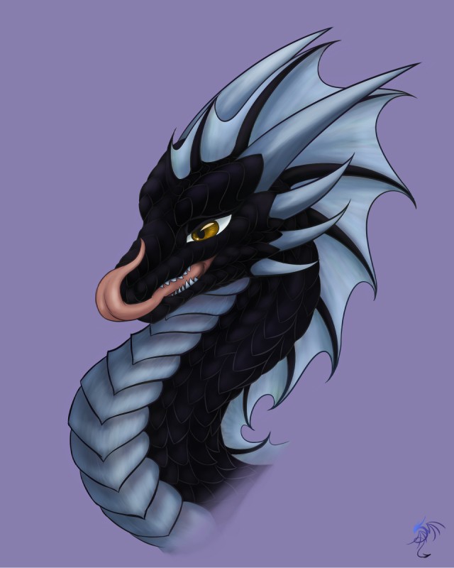 ambiguous_gender black_body black_scales feral horn open_mouth purple_background scales simple_background smile solo teeth tongue yellow_eyes conditional_dnp oksara mythology dorak_(character) dragon mythological_creature mythological_scalie scalie 4:5 headshot_portrait hi_res portrait