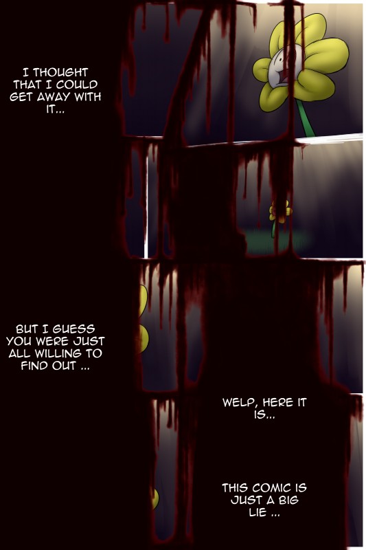 blood bodily_fluids dialogue flower logo plant subliminal text scottderg undertale undertale_(series) flowey_the_flower elemental_creature flora_fauna monster 2015 2:3 absurd_res comic english_text hi_res