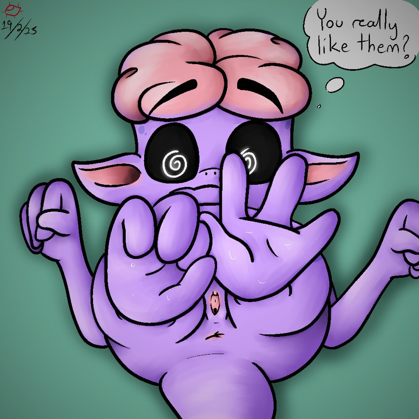 4_toes anus black_sclera bodily_fluids brain butt clitoris curling_toes feet female foot_fetish foot_focus foreshortening genitals humanoid_pointy_ears long_arms looking_at_viewer lying mouth_closed on_back organs pointy_ears prehensile_feet presenting presenting_hindquarters psychic purple_body pussy solo spiral_eyes spread_toes sweat sweaty_feet tail telepathy text thought_bubble toes m1ndfvcker big_blue_bubble my_singing_monsters brain_creature common_theremind humanoid monster theremind 1:1 aliasing digital_media_(artwork) english_text