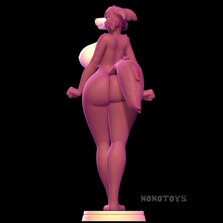 3d_modeling 3d_print 5_fingers anthro big_breasts big_butt blue_eyes breasts brown_body butt ears_down female fingers fist fur looking_back lowered_tail nipples pivoted_ears pose side_boob simple_background smile solo stage standing tall nonotoys beastars juno_(beastars) canid canine canis mammal wolf 1:1 2024 3d_(artwork) digital_media_(artwork) hi_res pinup