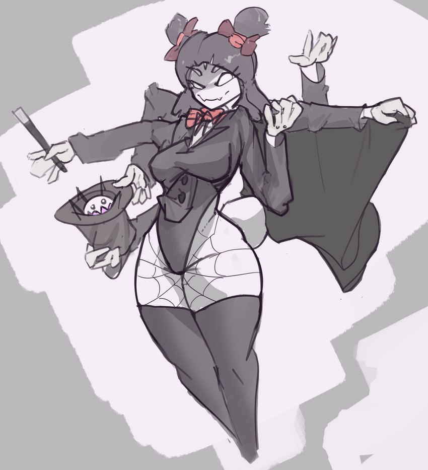 5_eyes 6_arms arthropod_abdomen bow_tie clothed clothing female fishnet_clothing gloves handwear looking_at_viewer magician magician_hat multi_arm multi_eye multi_limb solo suit white_clothing white_gloves white_handwear partb_(artist) undertale undertale_(series) muffet animal_humanoid arachnid arachnid_humanoid arthropod arthropod_humanoid humanoid spider_humanoid absurd_res hi_res