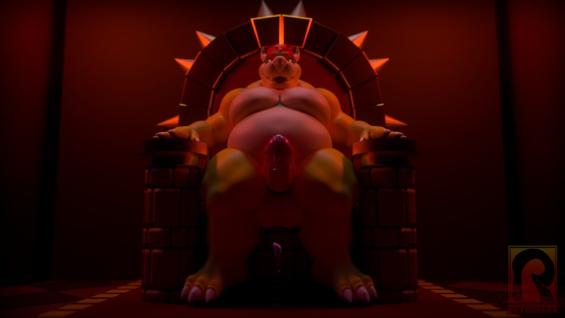 anthro balls belly biped chair claws furniture genitals hair looking_at_viewer male musclegut muscular nipples nude overweight overweight_anthro overweight_male penis sitting smile solo spikes throne reyriders mario_bros nintendo bowser koopa scalie 16:9 3d_(artwork) digital_media_(artwork) widescreen