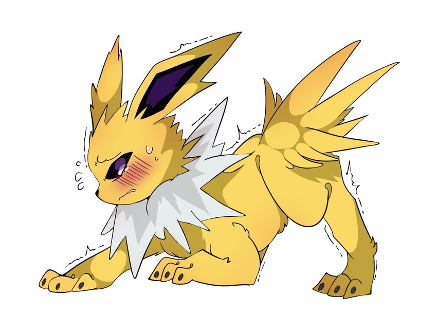 ambiguous_gender blush bodily_fluids desperation feral omorashi shaking solo sweat tense trembling amaoto nintendo pokemon eeveelution generation_1_pokemon jolteon pokemon_(species) hi_res