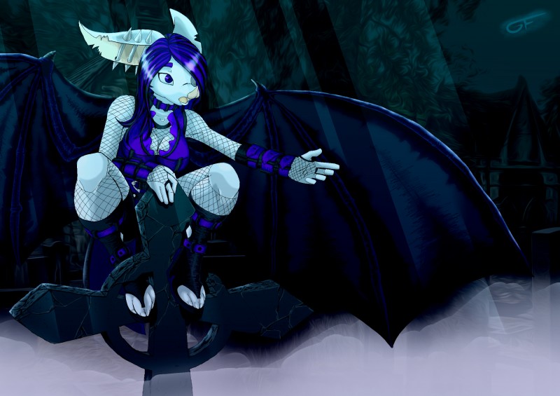 alternative_fashion anthro cemetery clothed clothing dark darkness female glamfur goth mall_goth night solo gf bat mammal hi_res