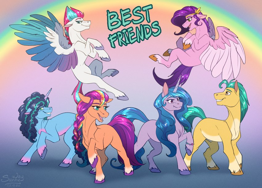 female feral group horn male outline rainbow smile unicorn_horn wings sunny_way hasbro mlp_g5 my_little_pony my_little_pony:_a_new_generation mythology hitch_trailblazer_(mlp) izzy_moonbow_(mlp) misty_brightdawn_(mlp) pipp_petals_(mlp) sunny_starscout_(mlp) zipp_storm_(mlp) earth_pony equid equine horse mammal mythological_creature mythological_equine pegasus pony unicorn digital_media_(artwork)