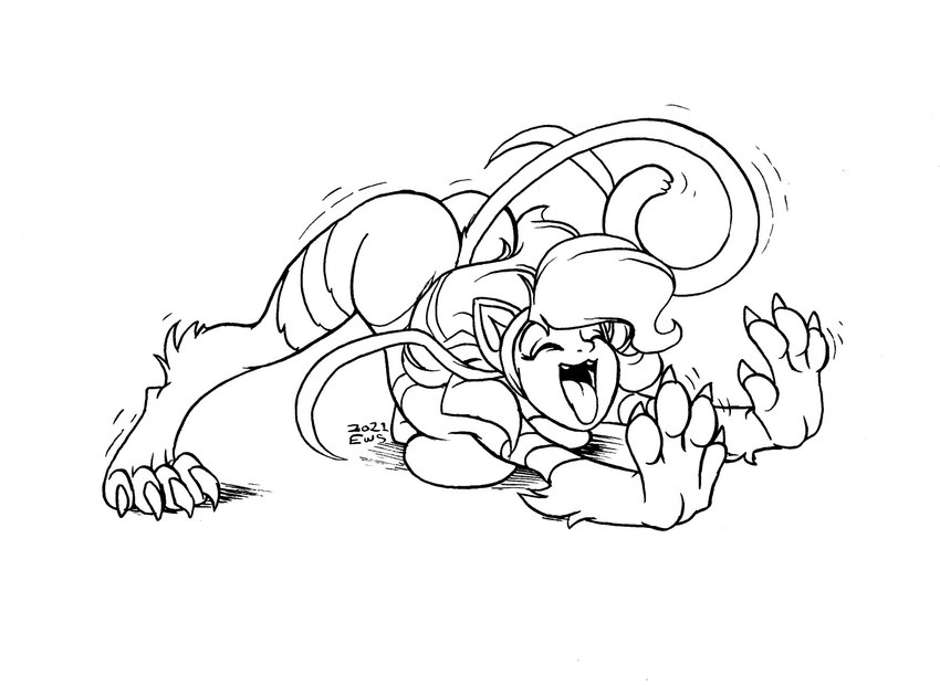 ass_up breast_squish breasts butt cat_stretch exposed_ass female open_mouth solo squish stretching tail yawn eric_schwartz capcom darkstalkers felicia_(darkstalkers) felid feline humanoid mammal 2021 hi_res monochrome sketch