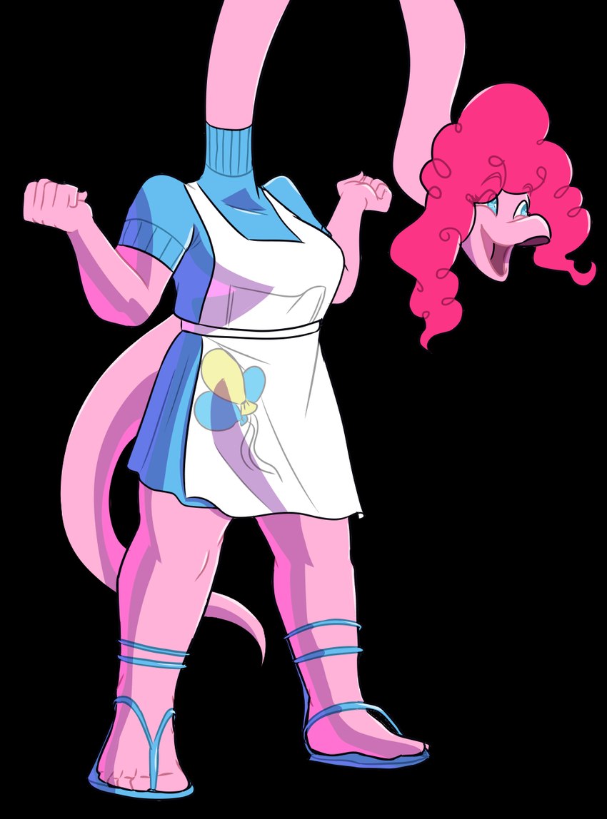 5_fingers 5_toes alternate_species anthro anthrofied apron blue_eyes clothing dress feet female fingers flip_flops footwear hair long_hair long_neck long_tail open_mouth open_smile pink_body pink_hair pink_scales sandals scales shoes simple_background smile snout solo tail toes transparent_background banco cavemanon_studios friendship_is_magic hasbro my_little_pony snoot_game pinkie_pie_(mlp) brachiosaurid brachiosaurus dinosaur prehistoric_species reptile sauropod sauropodomorph scalie 2024 alpha_channel digital_drawing_(artwork) digital_media_(artwork) hi_res