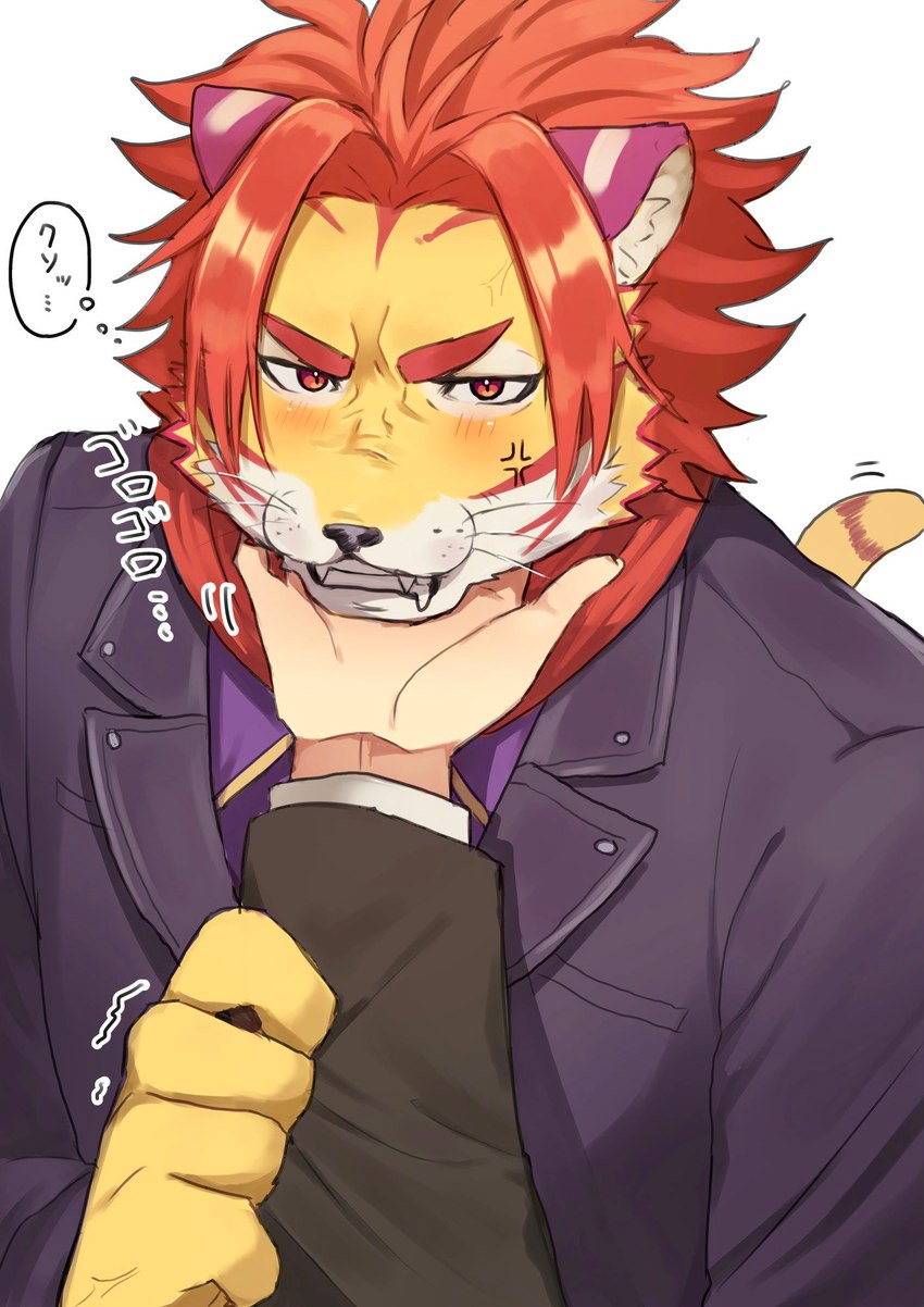 angry anthro blush cupping_chin duo embarrassed first_person_view fur hair male orange_body orange_fur pov_hands red_hair scratching_neck striped_body striped_fur stripes tsundere zri_088 lifewonders tokyo_afterschool_summoners nomad_(tas) felid human mammal pantherine tiger hi_res