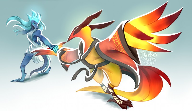 auroth the winter wyvern and icarus the phoenix (european mythology and etc) created by odeko-yma