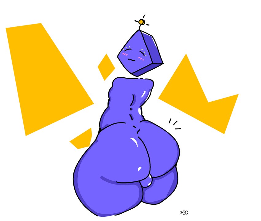 anthro armless backsack balls big_balls big_butt blue_body blush butt genitals glistening glistening_body huge_balls huge_butt hyper hyper_balls hyper_genitalia looking_back male rear_view smile smiling_at_viewer solo thick_thighs wide_hips spaceybunz aliasing binary_drawing digital_drawing_(artwork) digital_media_(artwork) hi_res