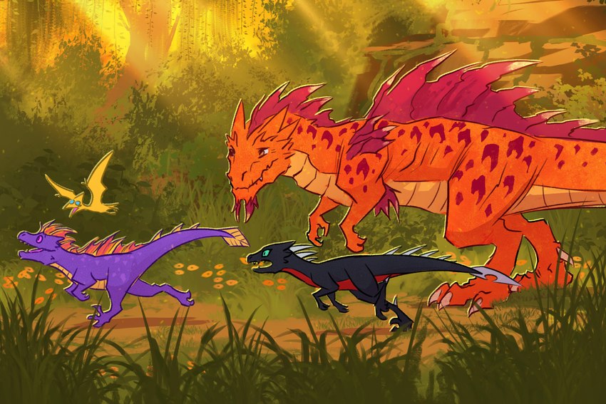 age_difference biped bipedal_feral female feral flying grass group male plant running tail teeth tree trio xannador activision spyro_the_dragon the_legend_of_spyro cynder ignitus sparx spyro dinosaur dromaeosaurid prehistoric_species pterodactylus pterosaur reptile scalie theropod tyrannosaurid tyrannosauroid tyrannosaurus tyrannosaurus_rex 2024 dated digital_media_(artwork) hi_res