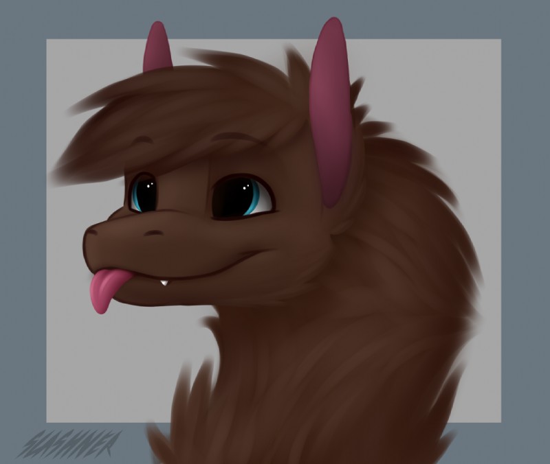 blue_eyes brown_body brown_fur fur simple_background smile solo teeth tongue tongue_out slashner mythology dragon furred_dragon furred_scalie mythological_creature mythological_scalie scalie headshot_portrait portrait reaction_image