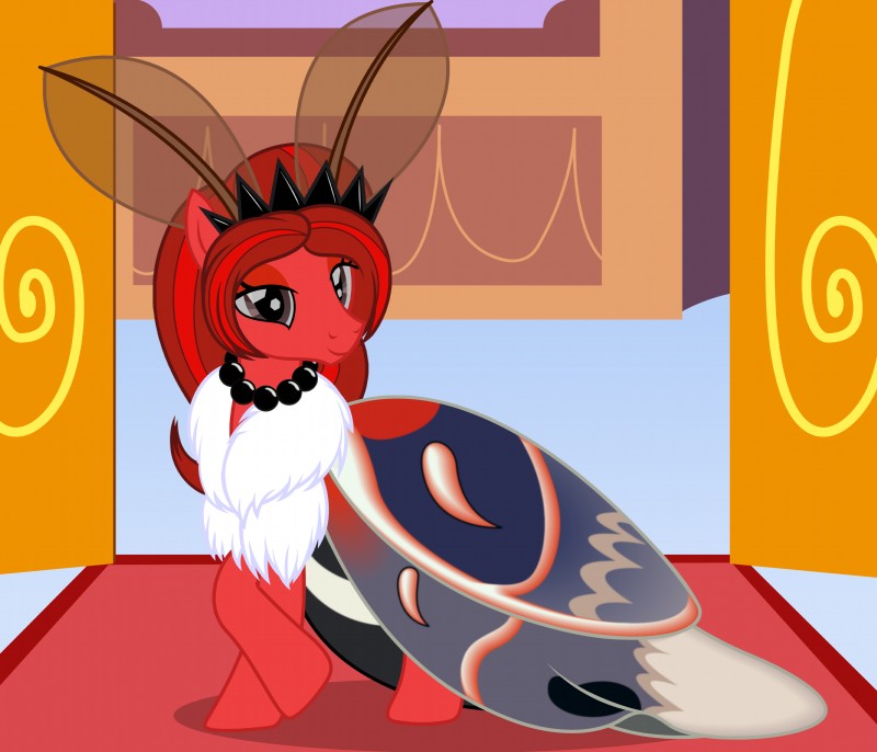 chest_tuft crown curtsey doorway eyeshadow female fluffy hair headgear jewelry lidded_eyes long_hair looking_at_viewer makeup necklace palace queen regalia royalty shoulder_fluff smile solo tuft wings badumsquish hasbro my_little_pony fan_character lunar_glow_(oc) arthropod equid equine horse hybrid insect lepidopteran mammal moth mothpony pony 2018 absurd_res hi_res