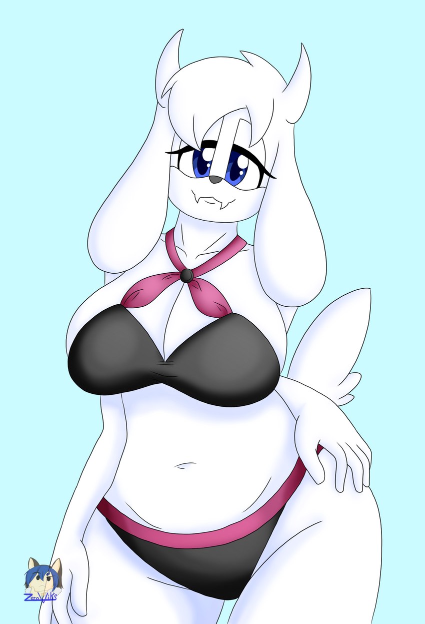 anthro big_breasts breasts clothed clothing female fur horn looking_at_viewer mature_female simple_background solo white_body white_fur zeroviks undertale undertale_(series) toriel boss_monster_(undertale) bovid caprine goat mammal digital_media_(artwork) hi_res