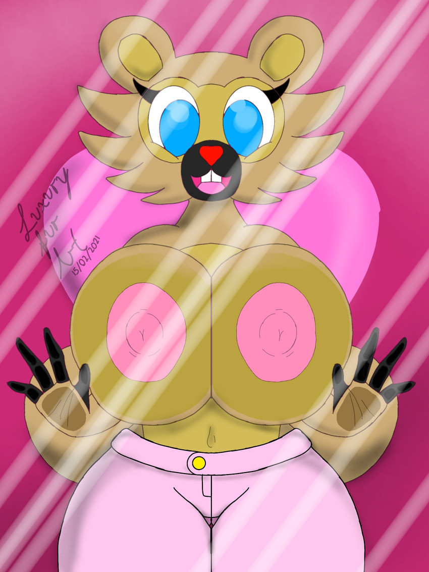 against_surface anthro anthrofied areola behind_glass big_areola big_breasts big_nipples bottomwear breasts breasts_on_glass clothed clothing female huge_breasts nipples on_glass pants pokemorph simple_background solo thick_thighs topless luxury_furart nintendo pokemon chloe_(luxury_furart) fan_character bidoof generation_4_pokemon pokemon_(species) 3:4 digital_media_(artwork) hi_res