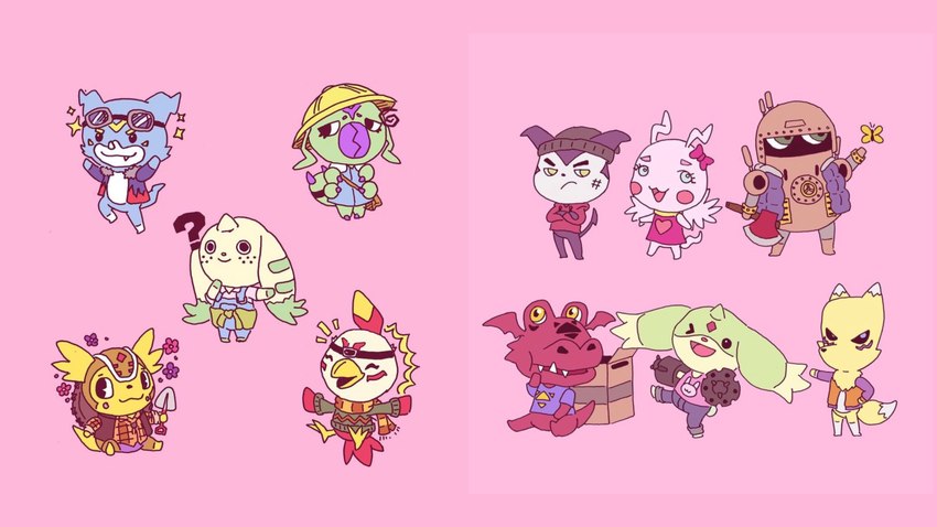 accessory blush chibi clothing eyewear female goggles group hat headband headgear headwear horn larva machine male sindorman animal_crossing bandai_namco digimon nintendo accipitrid accipitriform armadillo armadillomon arthropod avian bird canid caterpillar demon digimon_(species) gargomon guardromon guilmon hawkmon impmon insect mammal marineangemon renamon robot scalie terriermon veemon wormmon xenarthran 16:9 hi_res widescreen