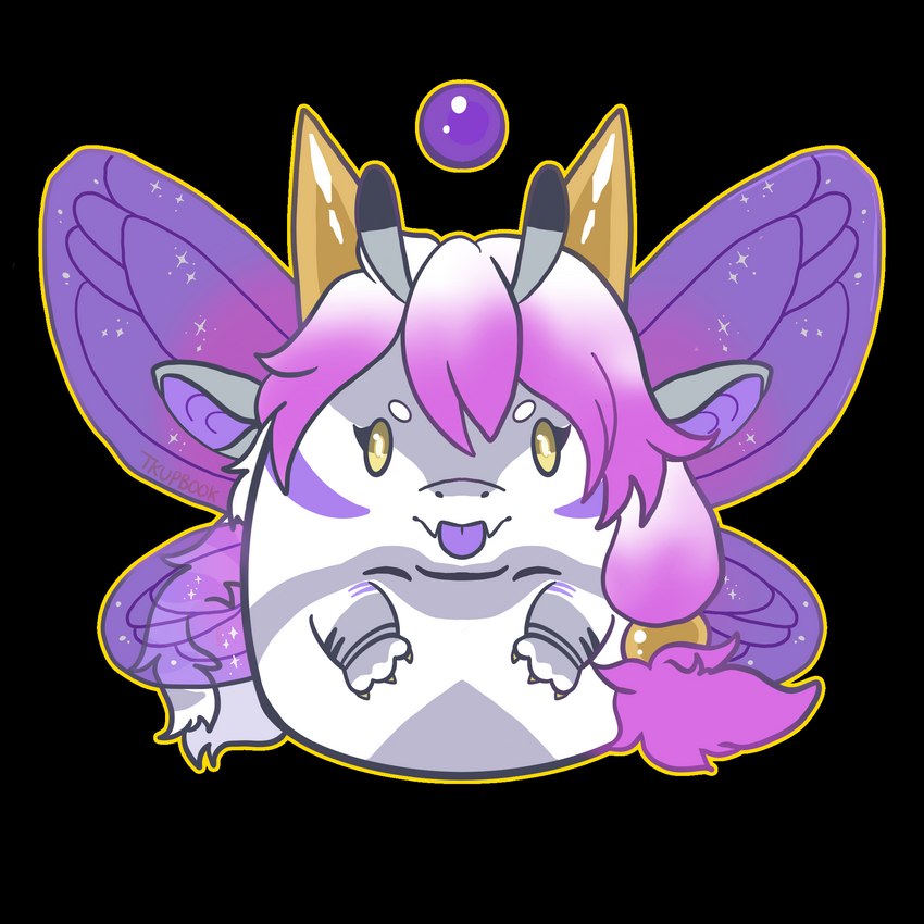 anthro blep hair pink_hair plushie solo squish style_emulation tongue tongue_out wings tkupbook kellytoy squishmallows ych_(character) arthropod hornthropod insect 1:1 alpha_channel hi_res