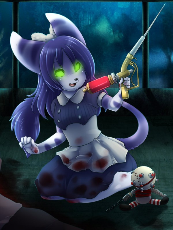 alternative_fashion anthro biped blood bodily_fluids doll female j-fashion kneeling lolita_(fashion) sailor_lolita solo tail tail_tuft tuft young spazzykoneko 2k_games bioshock little_sister_(bioshock) felid mammal 3:4 digital_media_(artwork) hi_res shaded