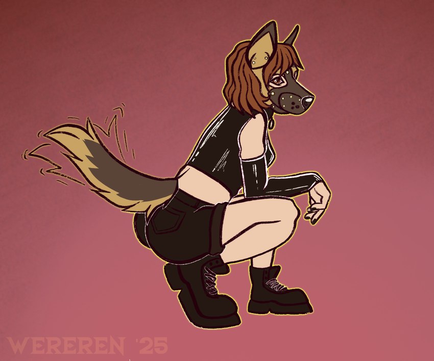 alternative_fashion ambiguous_gender animal_mask bdsm boots brown_eyes clothing collar colored_nails female footwear goth hair hood latex mask nails orange_hair petplay pup_mask puppyplay roleplay shoes tail tail_motion tailwag wereren human mammal