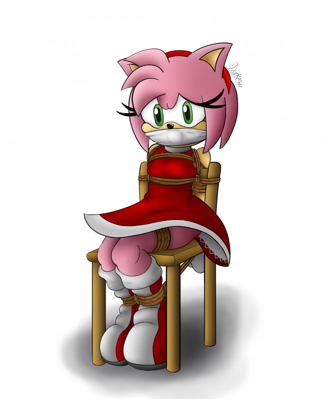 anthro bdsm bondage bound breasts clothed clothed_anthro clothed_female clothing female frown fully_bound fully_clothed fully_clothed_anthro fully_clothed_female gag gagged looking_at_viewer restraints rope rope_bondage simple_background solo darkman-zero sega sonic_the_hedgehog_(series) amy_rose eulipotyphlan hedgehog mammal absurd_res hi_res