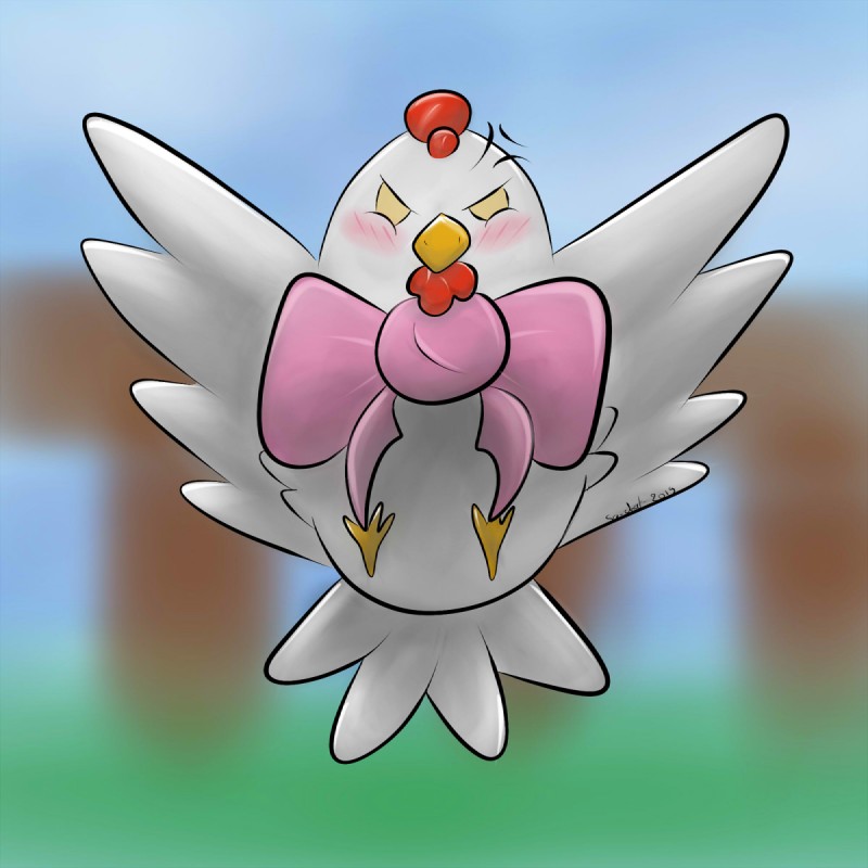 angry blush bow_(feature) bow_tie feathers feral flying looking_at_viewer pink_bow_tie simple_background solo wings yellow_eyes sa-chat nintendo the_legend_of_zelda avian bird chicken cucco cuculiform galliform gallus_(genus) phasianid 1:1 2019 digital_media_(artwork) hi_res