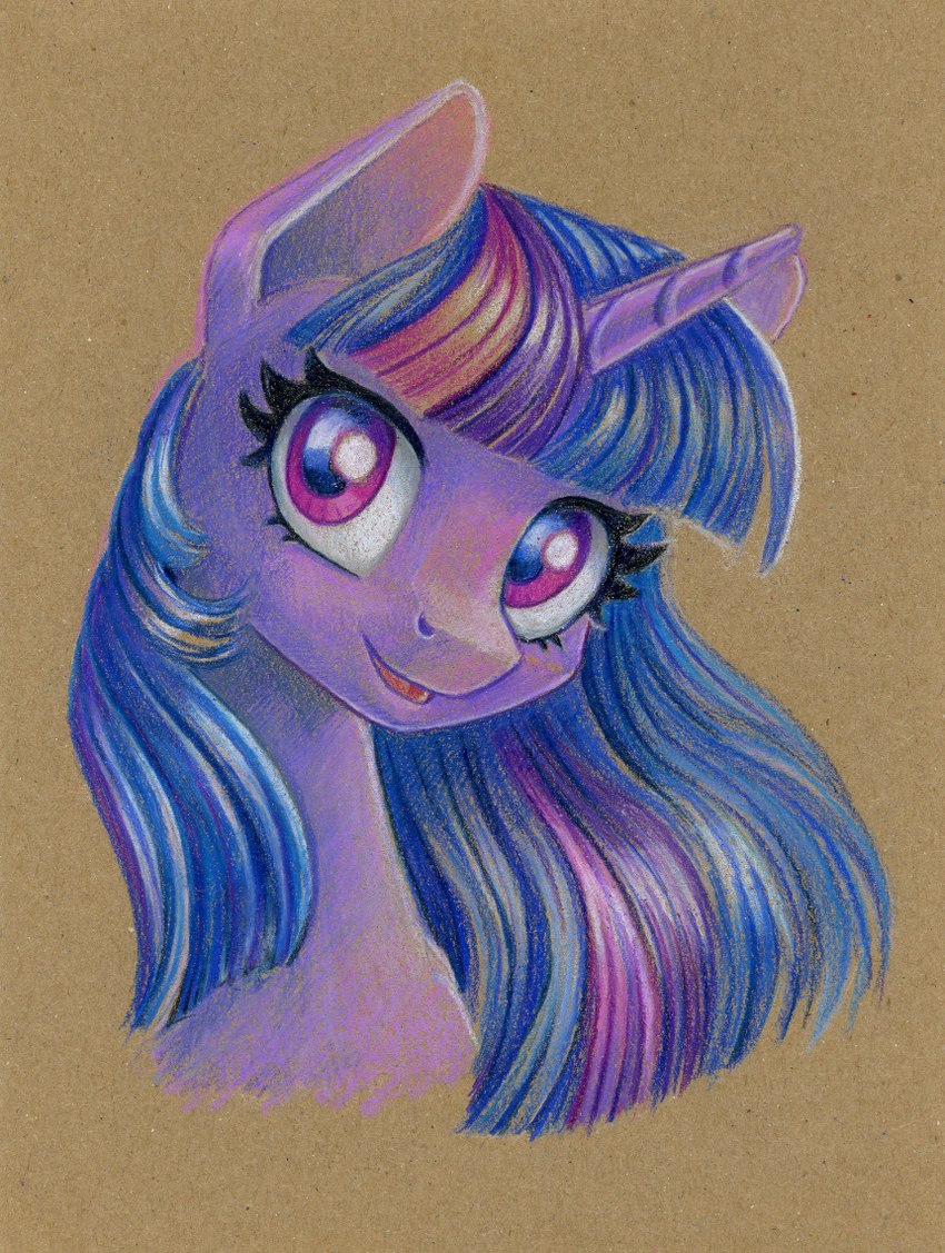 blue_hair eyelashes female feral fur hair horn looking_at_viewer multicolored_hair purple_body purple_eyes purple_fur purple_hair smile smiling_at_viewer solo three-quarter_view maytee friendship_is_magic hasbro my_little_pony mythology twilight_sparkle_(mlp) equid equine mammal mythological_creature mythological_equine unicorn 2022 bust_portrait colored_pencil_(artwork) portrait traditional_media_(artwork)