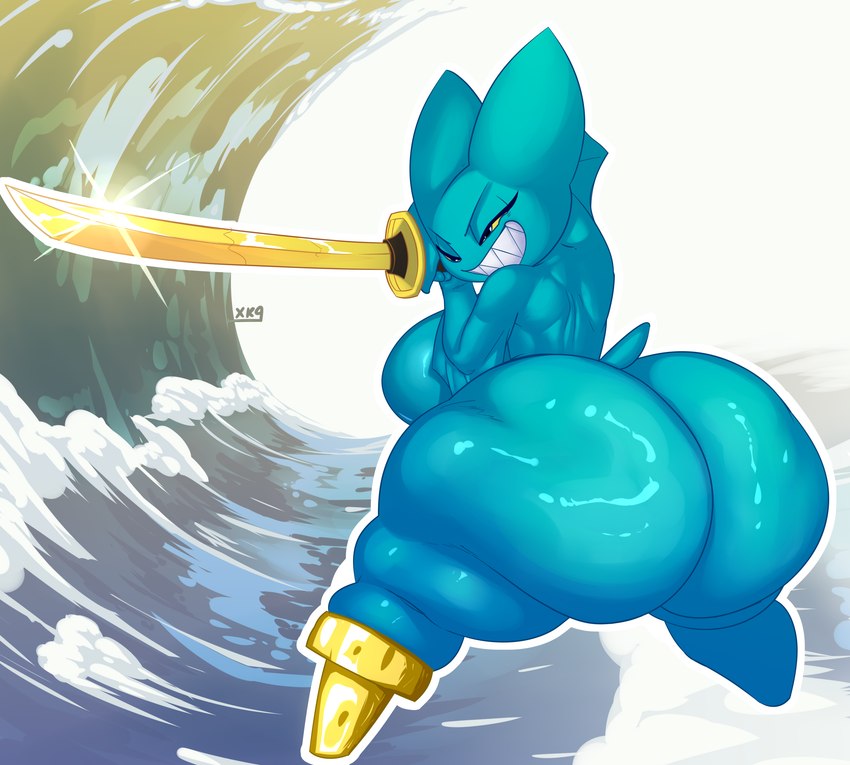 aged_up anthro big_breasts big_butt black_eyes blue_body breasts butt butt_focus female fighting_pose glistening glistening_butt holding_melee_weapon holding_object holding_sword holding_weapon huge_butt huge_hips huge_thighs hyper hyper_butt katana melee_weapon membrane_(anatomy) membranous_wings narrowed_eyes nude pegleg pointy_ears pose prick_ears sharp_teeth short_stack side_boob small_tail smile solo sword tail teeth thick_thighs wave weapon wide_hips wings yellow_sclera xaveknyne cartoon_network mao_mao:_heroes_of_pure_heart adorabat bat mammal hi_res