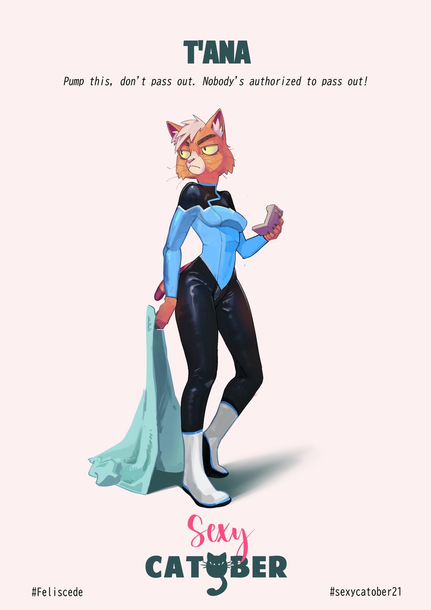 anthro biped boots clothed clothing female footwear fully_clothed fur hair holding_cloth holding_object inner_ear_fluff orange_body orange_fur shoes simple_background solo text tight_clothing tuft uniform unimpressed whiskers white_background white_hair white_inner_ear_fluff yellow_eyes yellow_sclera feliscede catober catober_2021 star_trek star_trek_lower_decks dr._t'ana caitian felid mammal 2021 absurd_res digital_media_(artwork) digital_painting_(artwork) english_text full-length_portrait hi_res portrait shaded