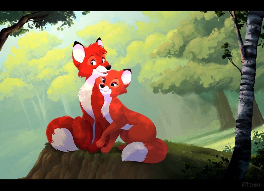 4_toes black_bars canon_couple day detailed_background duo eyebrows eyelashes feet female feral forest fur grass male male/female orange_body orange_fur outside paws plant romantic romantic_couple sky smile toes tree white_body white_fur kitchiki disney the_fox_and_the_hound tod_(tfath) vixey_(tfath) canid canine fox mammal red_fox true_fox 2022 digital_media_(artwork)