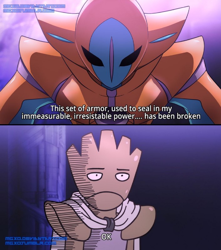 alternate_species armor cape clothing cosplay crossover_cosplay duo half-closed_eyes humor male narrowed_eyes okay parody text mgx0 nintendo okay_(meme) one-punch_man one_(manga) pokemon lord_boros saitama_(one-punch_man) alien attack_forme_deoxys deoxys generation_1_pokemon generation_3_pokemon hitmonchan humanoid legendary_pokemon pokemon_(species) 2016 crossover english_text subtitled