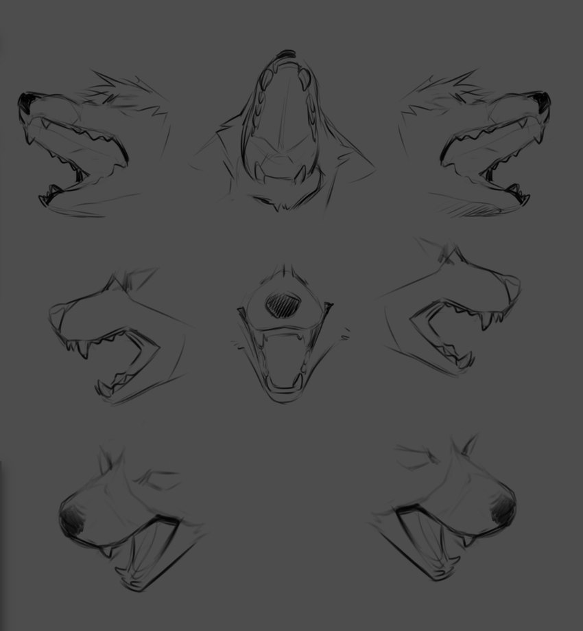 ambiguous_gender fangs fur grey_background open_mouth sharp_teeth simple_background smile snout teeth angiewolf canid canine mammal 2020 black_and_white hi_res line_art monochrome sketch