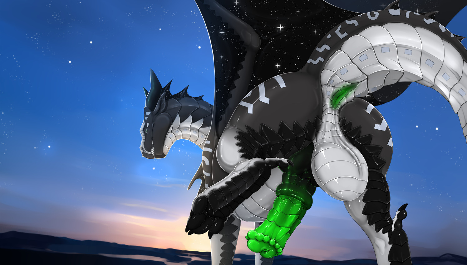 4_toes animal_genitalia anus balls black_body black_tail butt claws erection feet feral genitals horn june_(month) male outside pawpads paws penis rear_view solo standing tail tapering_tail teeth text toe_claws toes wings ishiru mythology wings_of_fire freezingtide dragon mythological_creature mythological_scalie scalie seawing_(wof) 2025 absurd_res digital_drawing_(artwork) digital_media_(artwork) english_text hi_res