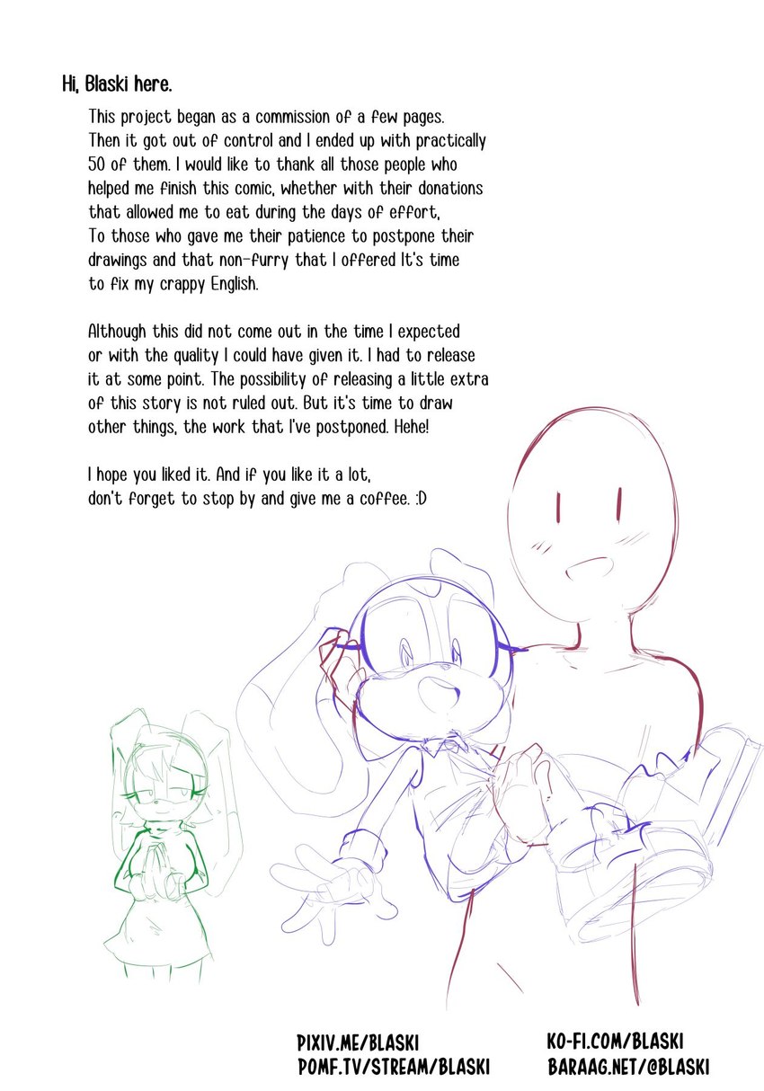 anthro author's_note bridal_carry carrying_another female female_on_human happy human_on_anthro interspecies narrow_hips narrowed_eyes teeth text thin_calves thin_legs thin_thighs tongue young young_anthro young_female blaski sega sonic_the_hedgehog_(series) anon cream_the_rabbit vanilla_the_rabbit human mammal comic end_page english_text hi_res sketch url