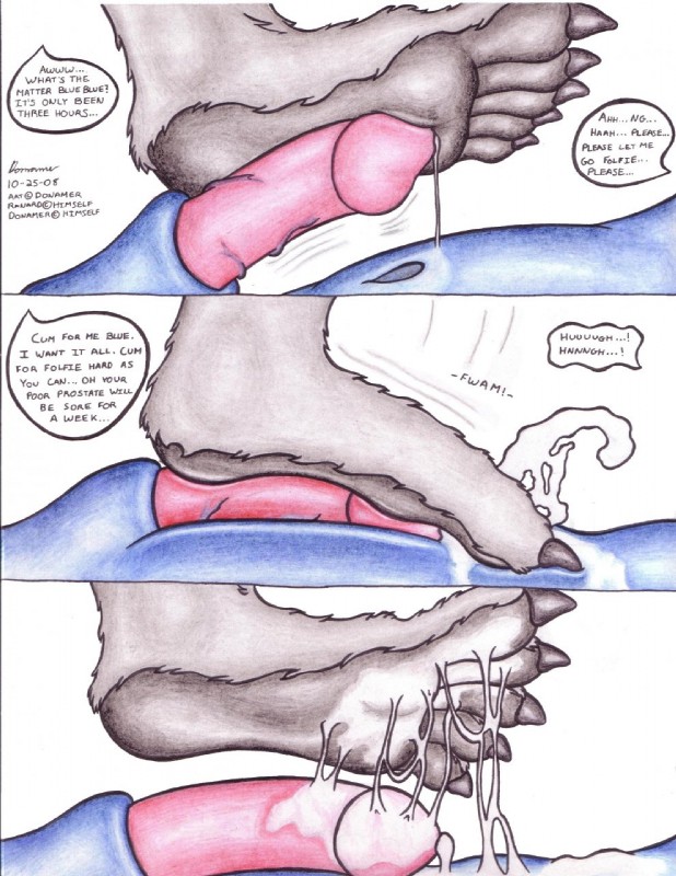 5_toes animal_genitalia bodily_fluids cum dialogue duo erection feet foot_fetish foot_on_penis foot_play foot_shot footjob genital_fluids genital_shot genitals hindpaw male male/male male_feet paws penis penis_shot plantigrade sex sex_shot sheath text toes donamer_(artist) donamer scalie 2008 colored_pencil_(artwork) english_text hi_res traditional_media_(artwork)