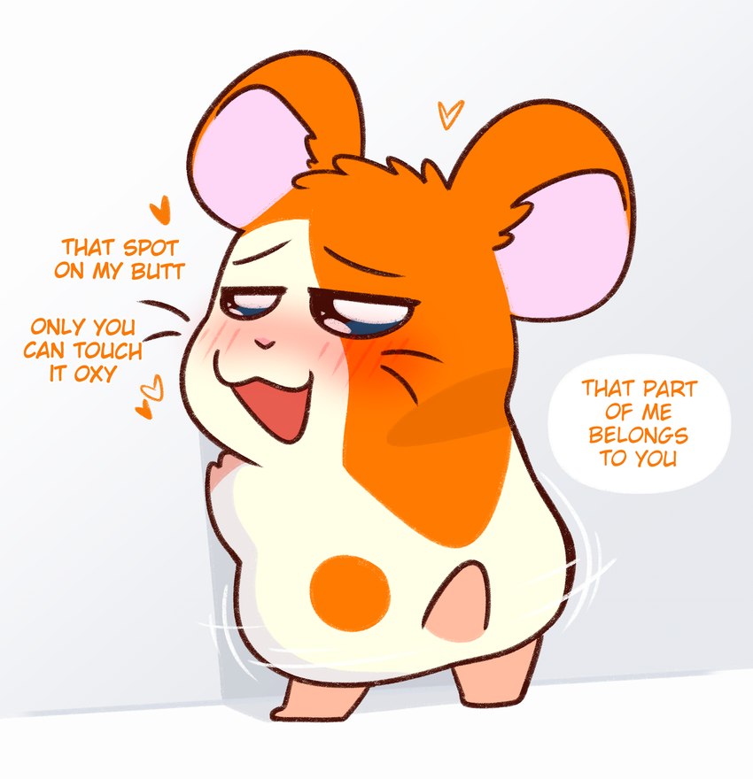 biped blush dialogue heart_symbol looking_at_viewer looking_back looking_back_at_viewer male solo tail text whiskers crushpepper hamtaro_(series) hamtaro cricetid hamster mammal rodent digital_drawing_(artwork) digital_media_(artwork) english_text hi_res