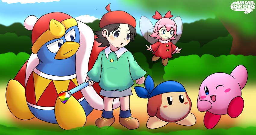 adeleine, bandana waddle dee, king dedede, kirby, and ribbon (kirby 64: the crystal shards and etc) created by murderdroid (artist)