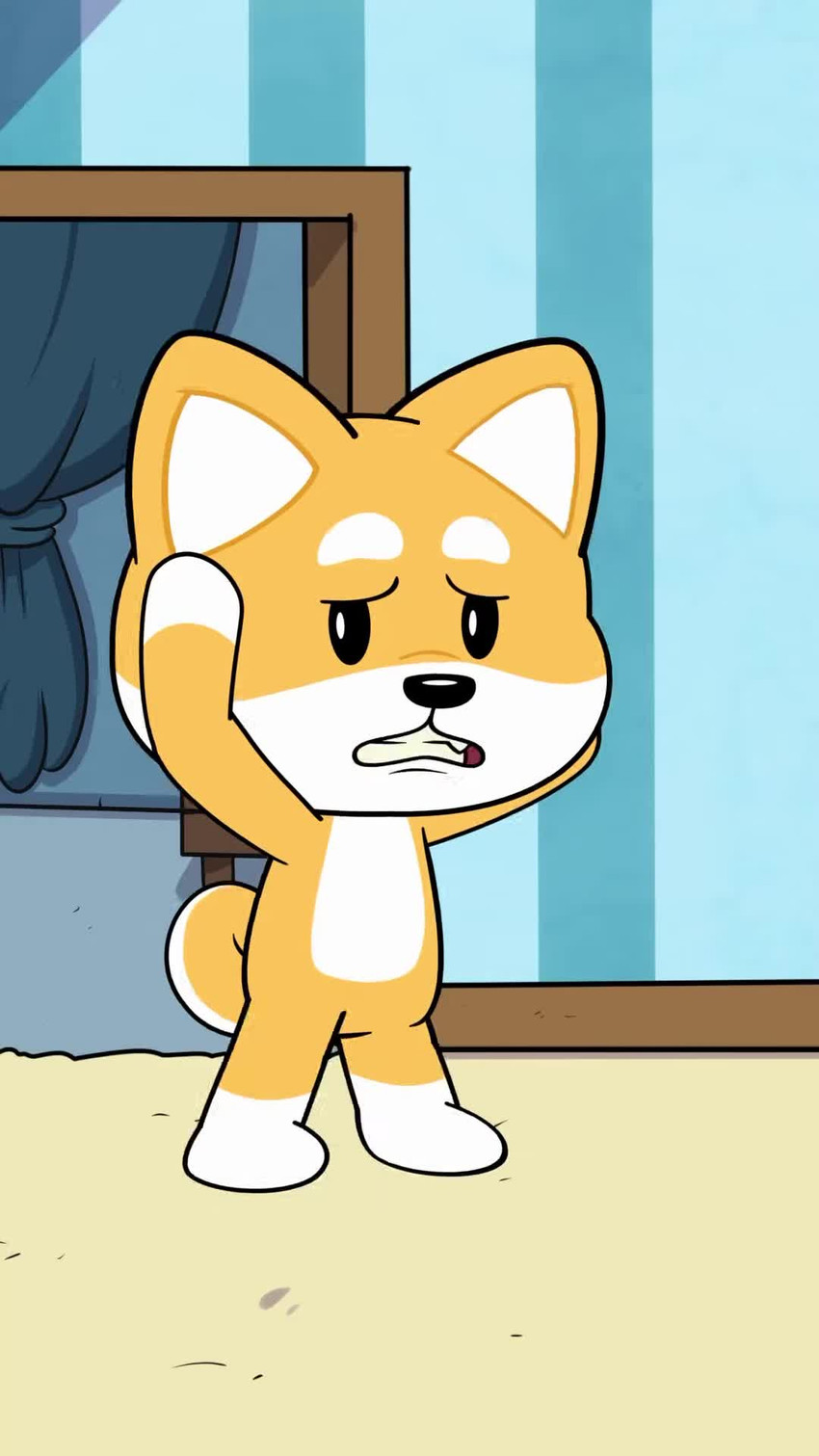 Rule 34 Dev - general:[anthro black_eyes fur happy male  open_mouth simple_background smile solo tail teeth text  tongue white_body white_fur yellow_body yellow_fur] artist:[ shappysway] contributor:[] copyright ...