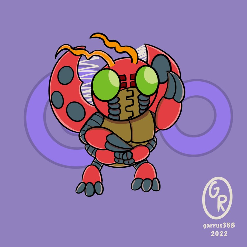 anthro green_eyes male paws red_body solo symbol garrus368 bandai_namco digimon arthropod digimon_(species) insect tentomon 1:1 hi_res