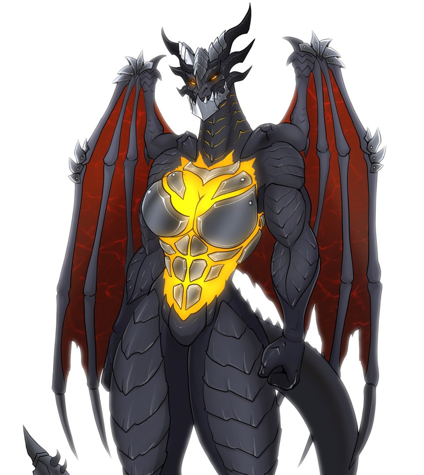 anthro biceps big_breasts breasts claws crossgender curvy_figure featureless_crotch female fist glowing glowing_eyes horn lava membrane_(anatomy) membranous_wings mtf_crossgender muscular muscular_thighs scales simple_background solo spikes spikes_(anatomy) tail teeth thick_thighs triceps wings spacemaxmarine blizzard_entertainment mythology warcraft deathwing dragon mythological_creature mythological_scalie scalie digital_media_(artwork) hi_res