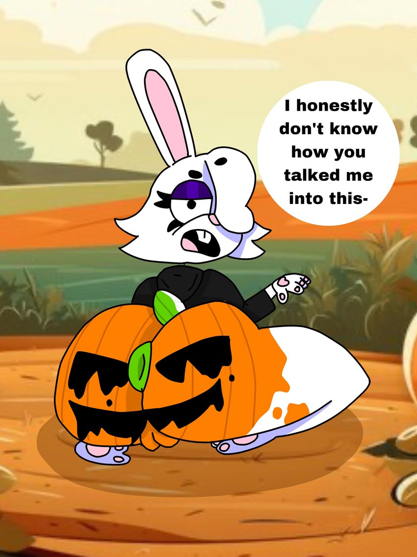 alternative_fashion annoyed anus big_butt bodypaint butt female goth huge_butt jade_(hoppygoth) painted_butt puffy_anus pumpkin_butt pumpkin_patch solo text hoppygoth_(artist) lagomorph leporid mammal rabbit 3:4 absurd_res english_text hi_res