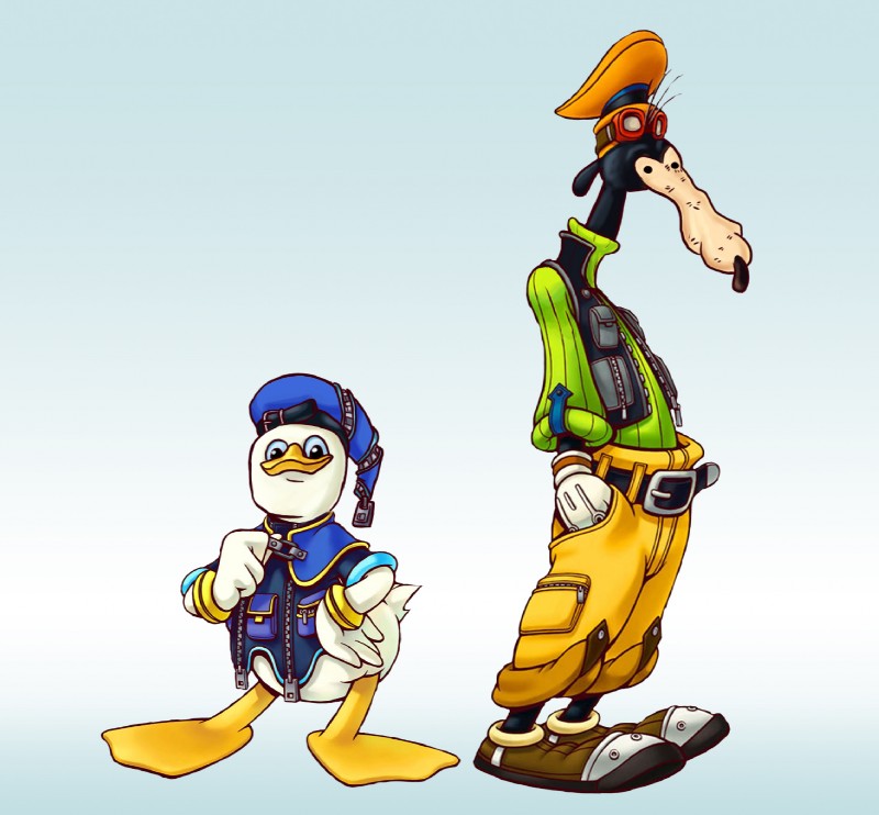 anthro clothing duo hat headgear headwear male bunetheburtango disney kingdom_hearts square_enix dolan gooby anatid anseriform avian bird canid canine canis domestic_dog duck mammal hi_res