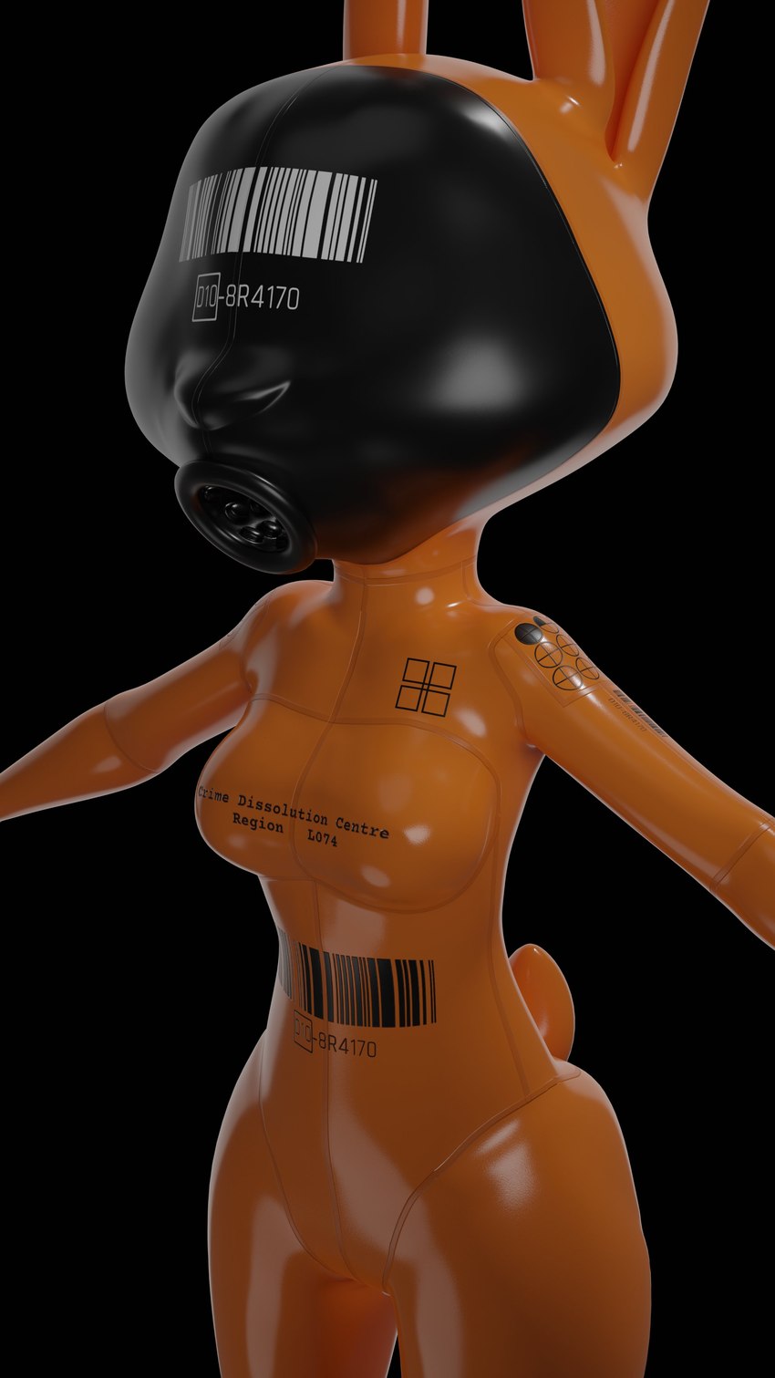 barcode clothed clothing female latex latex_clothing latex_skinsuit mask prisoner rubber_clothing skinsuit solo tight_clothing comorito disney zootopia judy_hopps lagomorph leporid mammal rabbit 3d_(artwork) 4k 9:16 absurd_res blender_(artwork) digital_media_(artwork) hi_res