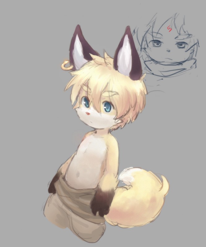 anthro blue_eyes clothed clothing male navel solo topless young bokustar_fox canid canine fox mammal 2018 5:6 hi_res