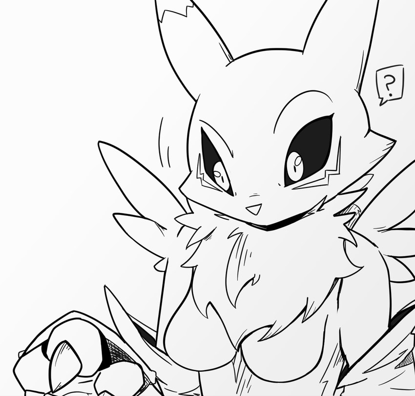 anthro female solo icey_(artist) bandai_namco digimon canid digimon_(species) mammal renamon hi_res monochrome